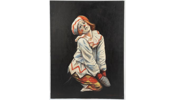 BARRY LEIGHTON-JONES. CLOWN KNEELING, OIL