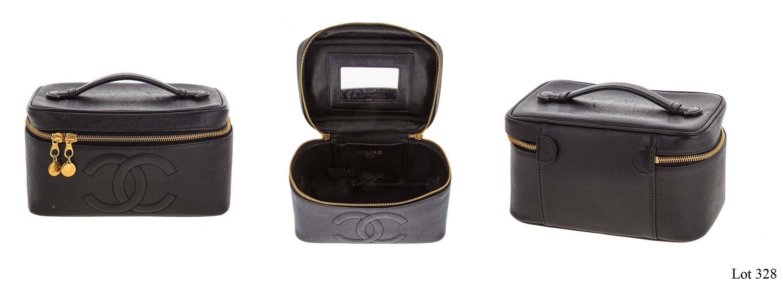 Sold at Auction: Chanel, Chanel black leather make up bag