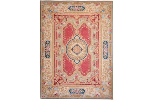 Traditional wool pile hand knotted red rug, 9’ x 12’